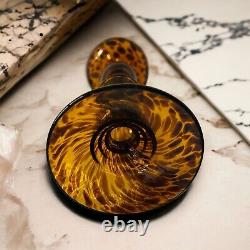 Art Glass Leopard Cheetah Tortoise Shell Amber 2 Way Pedestal Candle Holders 10