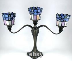 Art Nouveau Tiffany Style 3 Light Stained Glass Candle Holder Candelabra