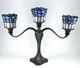 Art Nouveau Tiffany Style 3 Light Stained Glass Candle Holder Candelabra