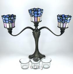 Art Nouveau Tiffany Style 3 Light Stained Glass Candle Holder Candelabra