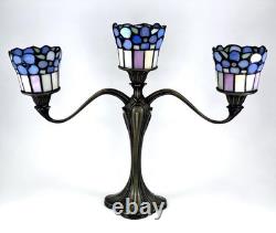 Art Nouveau Tiffany Style 3 Light Stained Glass Candle Holder Candelabra