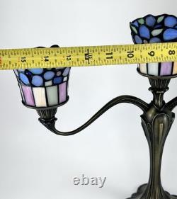 Art Nouveau Tiffany Style 3 Light Stained Glass Candle Holder Candelabra