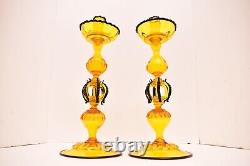 Atq 14 Murano Yellow Art Glass Candle Holders Sticks Archimede Seguso Venetian