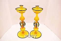 Atq 14 Murano Yellow Art Glass Candle Holders Sticks Archimede Seguso Venetian
