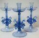 Awesome Blue Murano Glass Dolphin Candlesticks Candle Holders Set Of 3