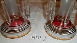 BEAUTIFUL Pair BOHEMIAN Vintage Mantle LUSTERS Cranberry With Gold Trim & Prisms