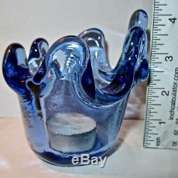 BRAND NEW COBALT Splash Votive by Fire and Light Recycled glass. SIGNED