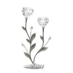 BULK LOTS Silver Iron Clear Glass Double Floral Tealight Votive Candle Holders