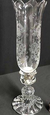 Baccarat Crystal 2 Piece Hurricane Lamp Candle Holder 16 Vintage
