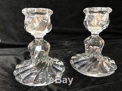 Baccarat Crystal Bambous Candle Holders With Etched Scallop Hurricane Shades
