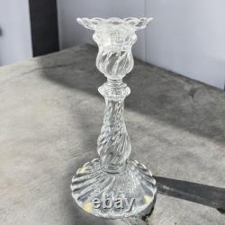 Baccarat Crystal Bambous Swirl Candlestick Candle Holder France Set 2 Signed