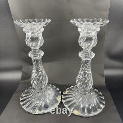 Baccarat Crystal Bambous Swirl Candlestick Candle Holder France Set 2 Signed