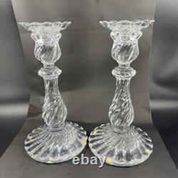 Baccarat Crystal Bambous Swirl Candlestick Candle Holder France Set 2 Signed