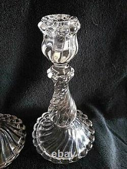 Baccarat Crystal Bambous Swirl Candlesticks 9 tall