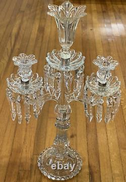 Baccarat Medallion Candelabra 3 Arms Bobeches Prisms Crystal France 22 Tall