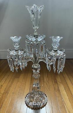 Baccarat Medallion Candelabra 3 Arms Bobeches Prisms Crystal France 22 Tall