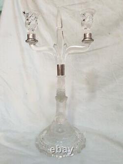 Baccarat Style Frosted Roman Dolphin Glass Candelabra