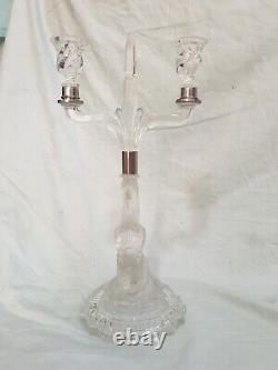 Baccarat Style Frosted Roman Dolphin Glass Candelabra