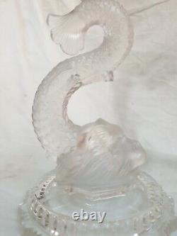 Baccarat Style Frosted Roman Dolphin Glass Candelabra