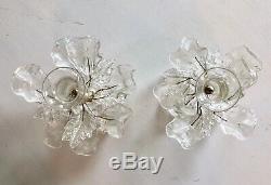 Barovier & Toso Murano Glass Clear Candlesticks w Poseable Wired Leaves