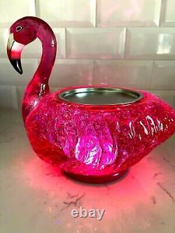 Bath And Body Works 3-wick Flamingo Water Globe Light Up Candle Holder