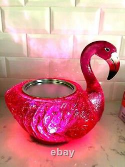 Bath And Body Works 3-wick Flamingo Water Globe Light Up Candle Holder