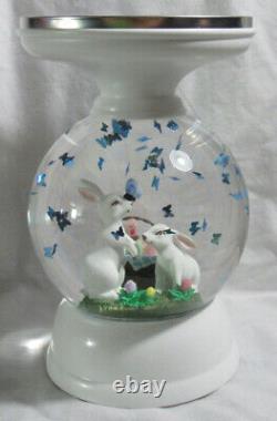 Bath & Body Works 3-Wick Candle Holder WATER GLOBE SPRING/EASTER Bunny Pedestal