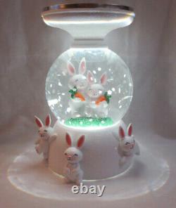 Bath & Body Works 3-Wick Candle Holder WATER GLOBE WHITE EASTER Bunny Pedestal