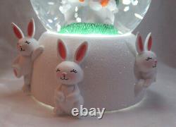 Bath & Body Works 3-Wick Candle Holder WATER GLOBE WHITE EASTER Bunny Pedestal