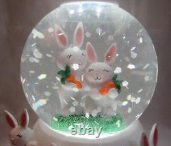 Bath & Body Works 3-Wick Candle Holder WATER GLOBE WHITE EASTER Bunny Pedestal