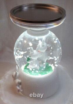 Bath & Body Works 3-Wick Candle Holder WATER GLOBE WHITE EASTER Bunny Pedestal