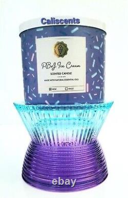 Bath & Body Works Aqua Marine/Purple Faceted Ombre Glass Pedestal 3-Wick Holder