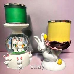 Bath & Body Works Easter Water Globe and Bunny & Chicks 3-WICK Candle Holder Set