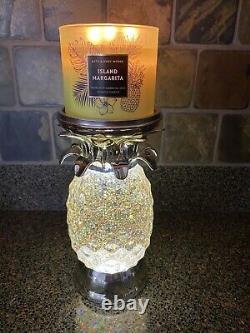 Bath & Body Works Pineapple Glitter Globe Pedestal Candle Holder Lights Up New