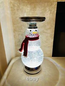 Bath & Body Works Water Glitter Globe Snowman 3 Wick Candle Holder Holiday NEW