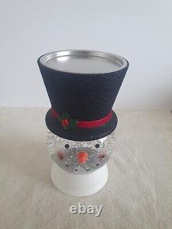 Bath & Body Works Water Globe Lights up Snowman Pedestal 3 Wick Candle Holder