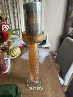 Battuto Amber Pillar Candle Holders, Mid Century Murano Venini Scarpa Set of 2