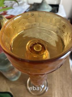 Battuto Amber Pillar Candle Holders, Mid Century Murano Venini Scarpa Set of 2