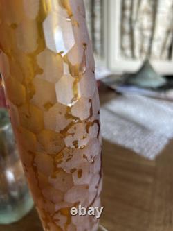 Battuto Amber Pillar Candle Holders, Mid Century Murano Venini Scarpa Set of 2 Battuto Amber Pillar Candle Holders, Mid Century Murano Venini Scarpa Set of 2