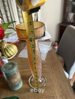 Battuto Amber Pillar Candle Holders, Mid Century Murano Venini Scarpa Set of 2