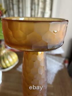 Battuto Amber Pillar Candle Holders, Mid Century Murano Venini Scarpa Set of 2