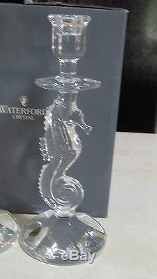 Beautiful Pair Waterford Crystal Seahorse Candlesticks Candle Holder Signed NIB