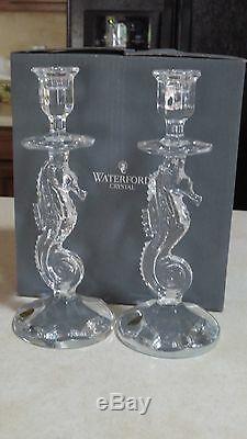 Beautiful Pair Waterford Crystal Seahorse Candlesticks Candle Holder Signed NIB