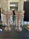Beautiful Pair Of Pink Antique Mantle Lusters Of Hand Painted Glass W Prisms
