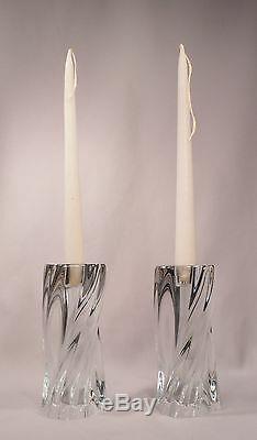 Beautiful Pair of Signed Baccarat Swirled Glass Candle Holders