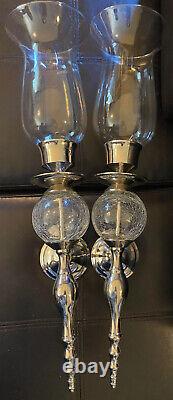 Beautiful Set of Two Vintage Sterling Silver, and Blown Glass Candle Holders