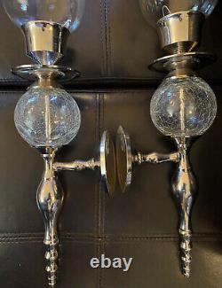 Beautiful Set of Two Vintage Sterling Silver, and Blown Glass Candle Holders