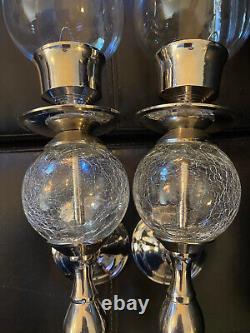 Beautiful Set of Two Vintage Sterling Silver, and Blown Glass Candle Holders