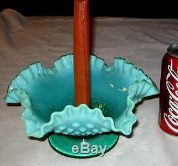 Best! Rare Fenton Hobnail Emerald Green Art Glass Candle Stick Holder Bowl