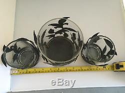 Better Homes Glass With Black Metal Floral 3 Piece Candle Holder Set